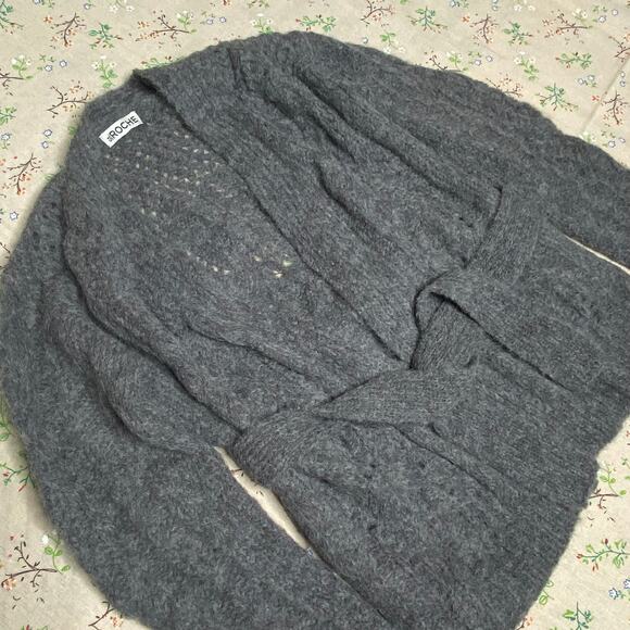 St. Roche Cora Belted Cable Knit Cardigan Sweater Gray Size XS Alpaca Warm Cozy - Picture 5 of 9